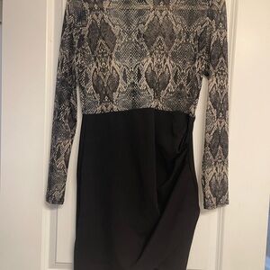 Fashion Nova Black and Gray Snake Print Long Sleeve Dress